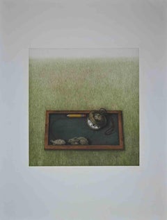 Rabbit and Turtle - Original Print by Kyu-Baik Hwang - 1983