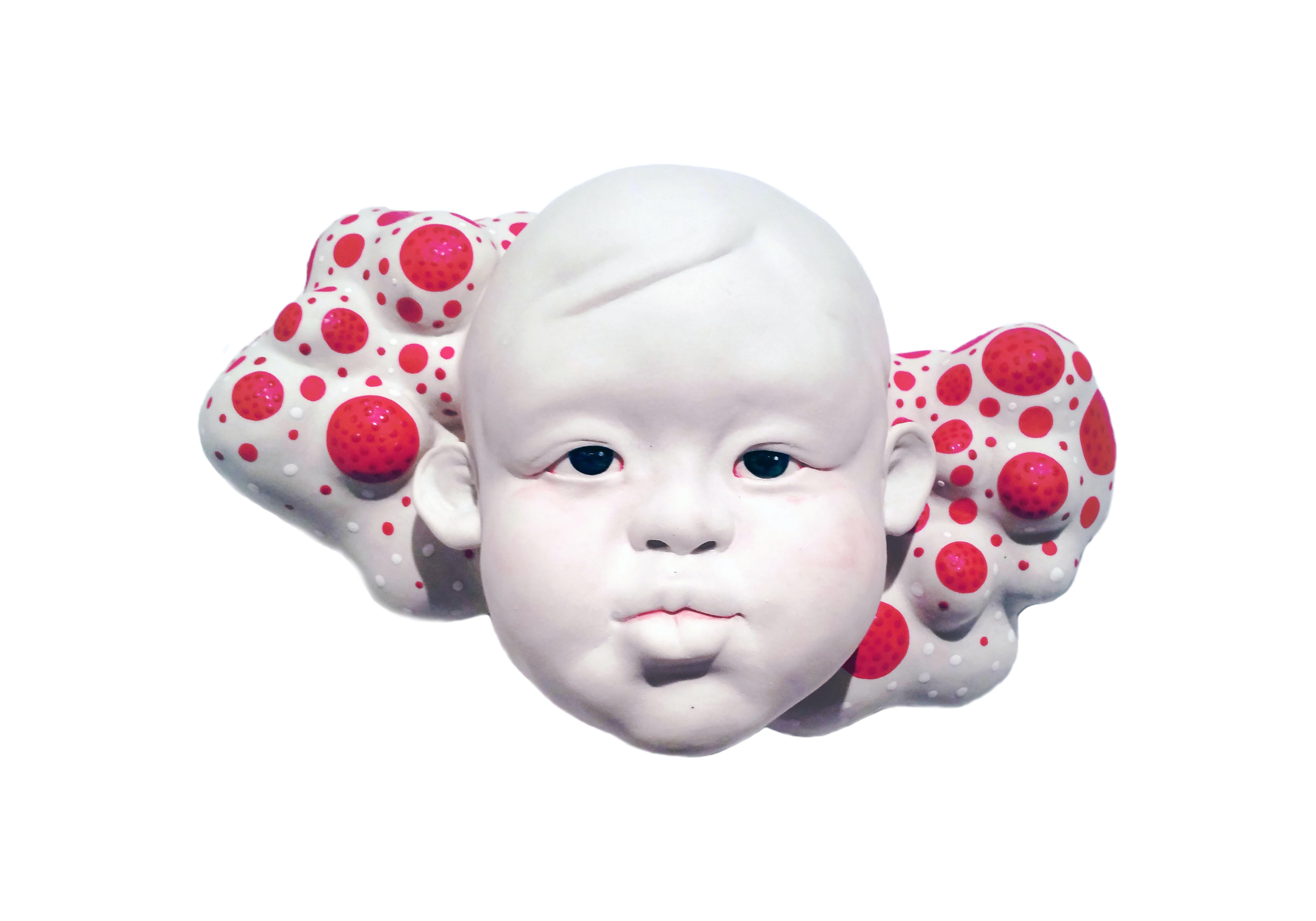 Kyungmin Park Figurative Sculpture - "My Red Moment", Contemporary Porcelain Ceramic Wall Mounting Sculpture 