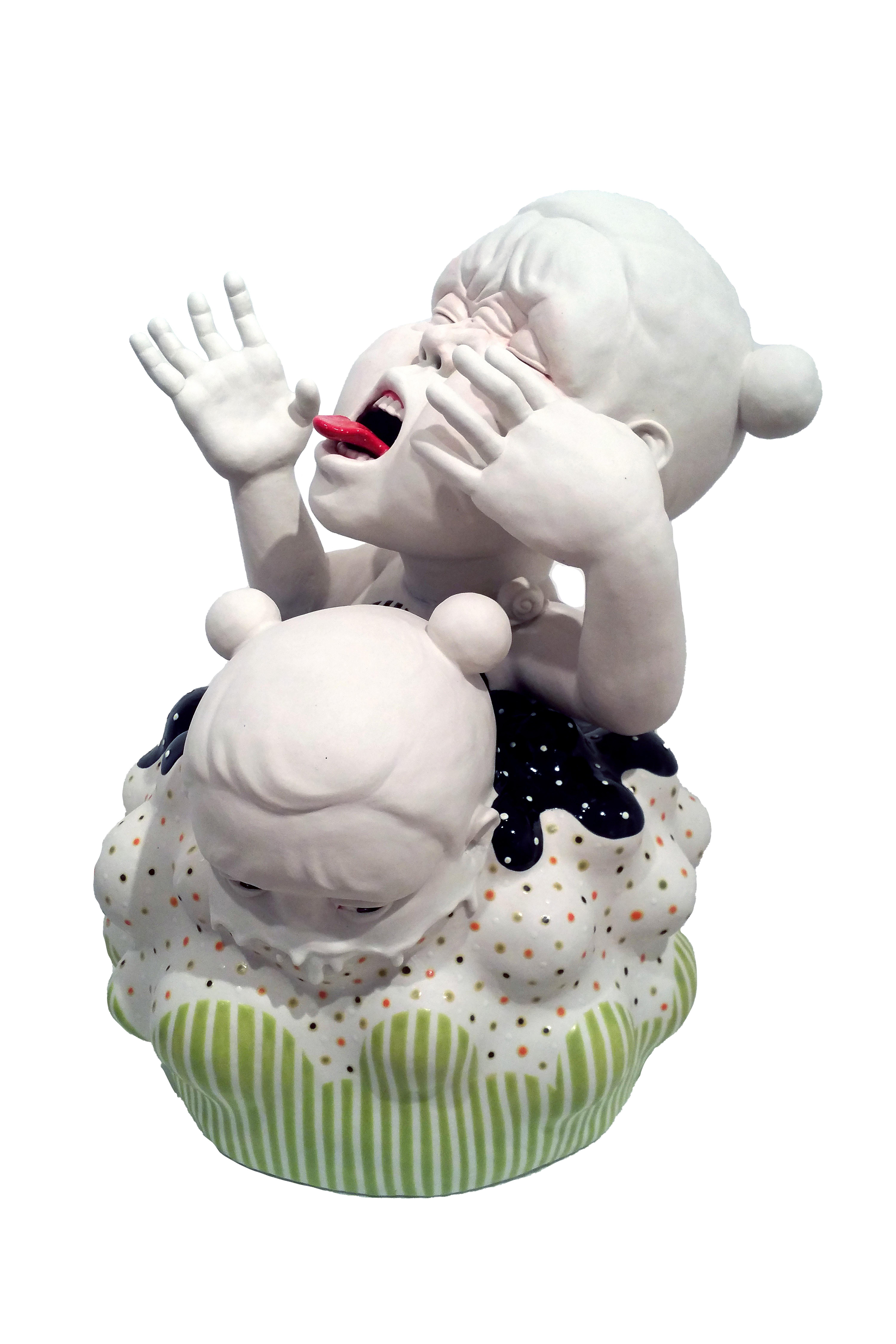 Kyungmin Park Figurative Sculpture - "Vanish Again!", Figurative Ceramic Sculpture with Glaze, Underglaze, Porcelain