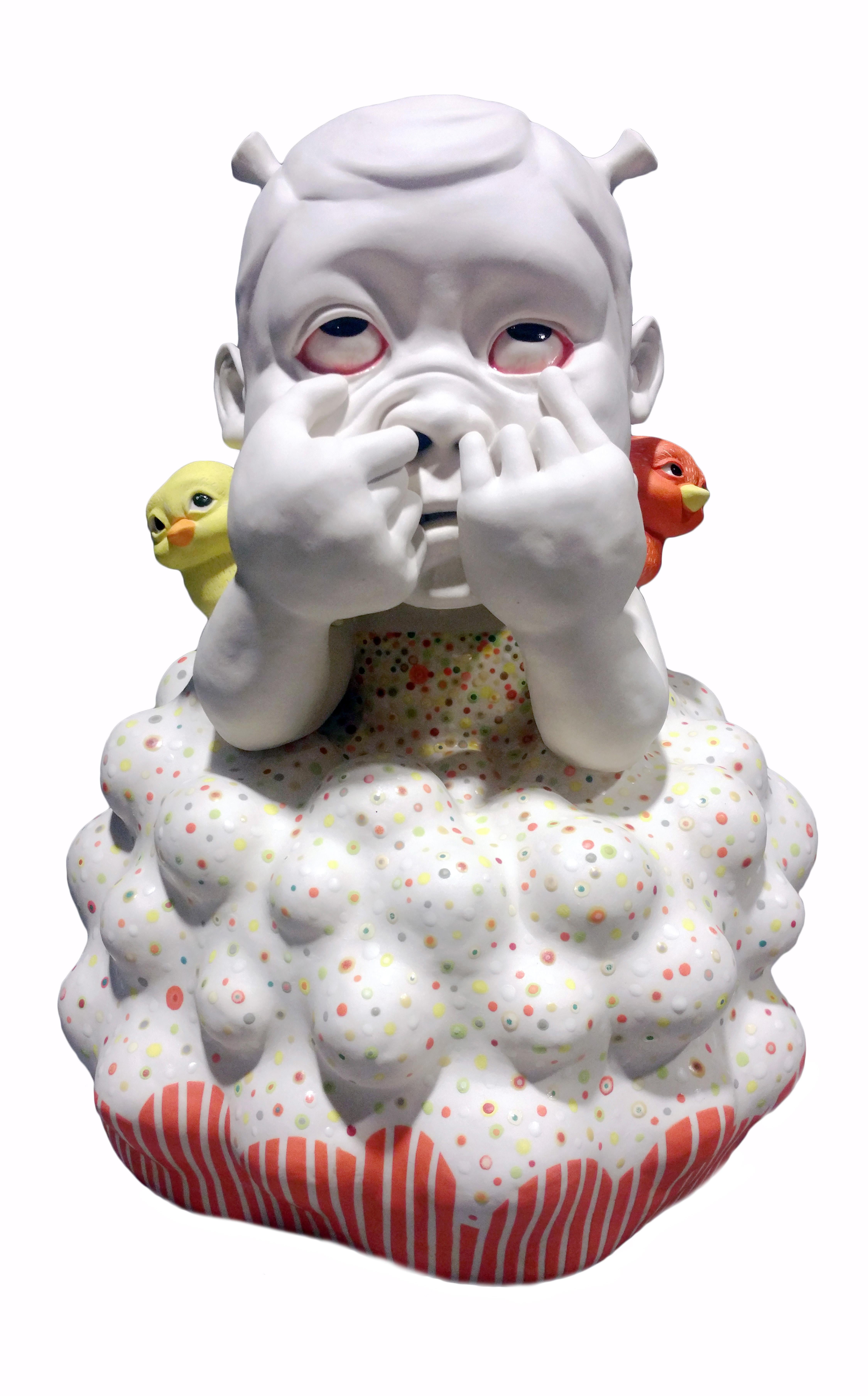 "You Silly Billy", sculpture figurative en céramique, porcelaine, glaçure, sous-glaçure