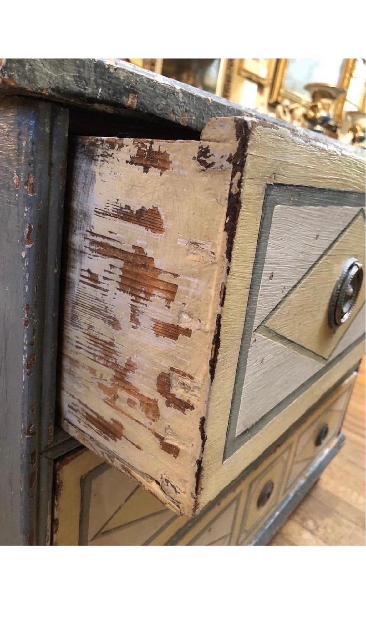 L. 18th Century Antique French Paint Decorated 3-Drawer Chest With Faux Mable  1