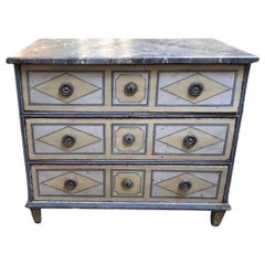 L. 18th Century Antique French Paint Decorated 3-Drawer Chest With Faux Mable