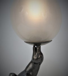 L. A. Carvin French Art Deco Sea-Lion Lamp Playing with Ball