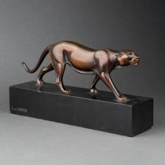 I.L.A. Carvin ; "Panthera ambulante, bronzo patinato su marmo - C.C. 1930