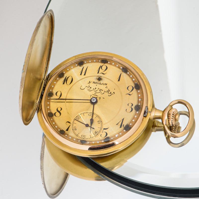 L Aiglon Vintage Pocket Watch 14k Gold & Enamel Champange Dial Manual Wind 3