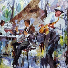 Tapiz Contemporáneo de Seda, Técnica de Acuarela, Brillantes Tonos Multicolores