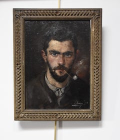 Léon Tanzi (1846-1913) Portrait of a bearded man with a pipe, 1878, signed oil