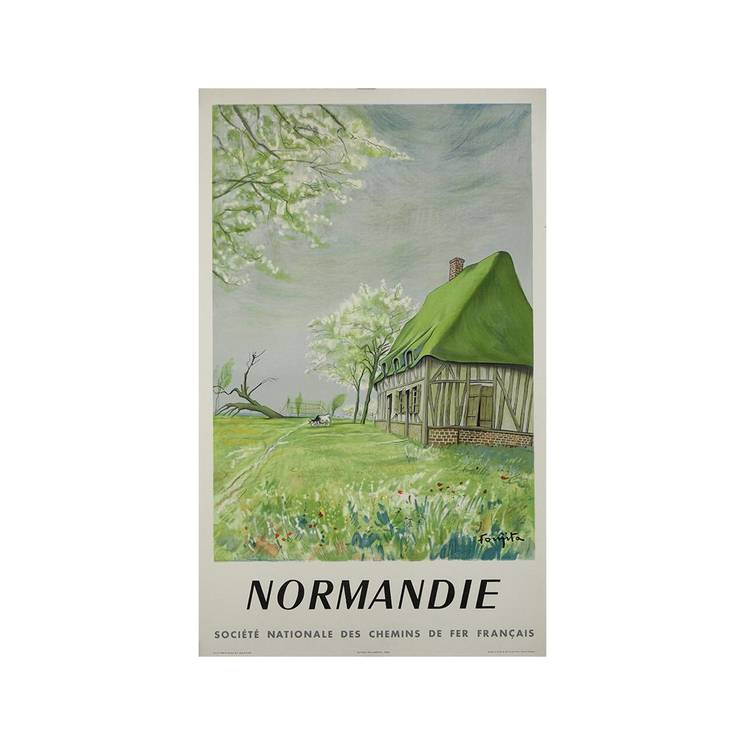 Affiche de voyage originale de 1958 de l'artiste franco-japonais Foujita - Normandie en vente 1