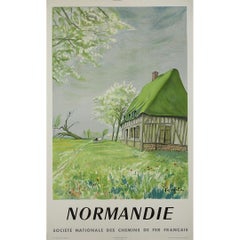 Affiche de voyage originale de 1958 de l'artiste franco-japonais Foujita - Normandie
