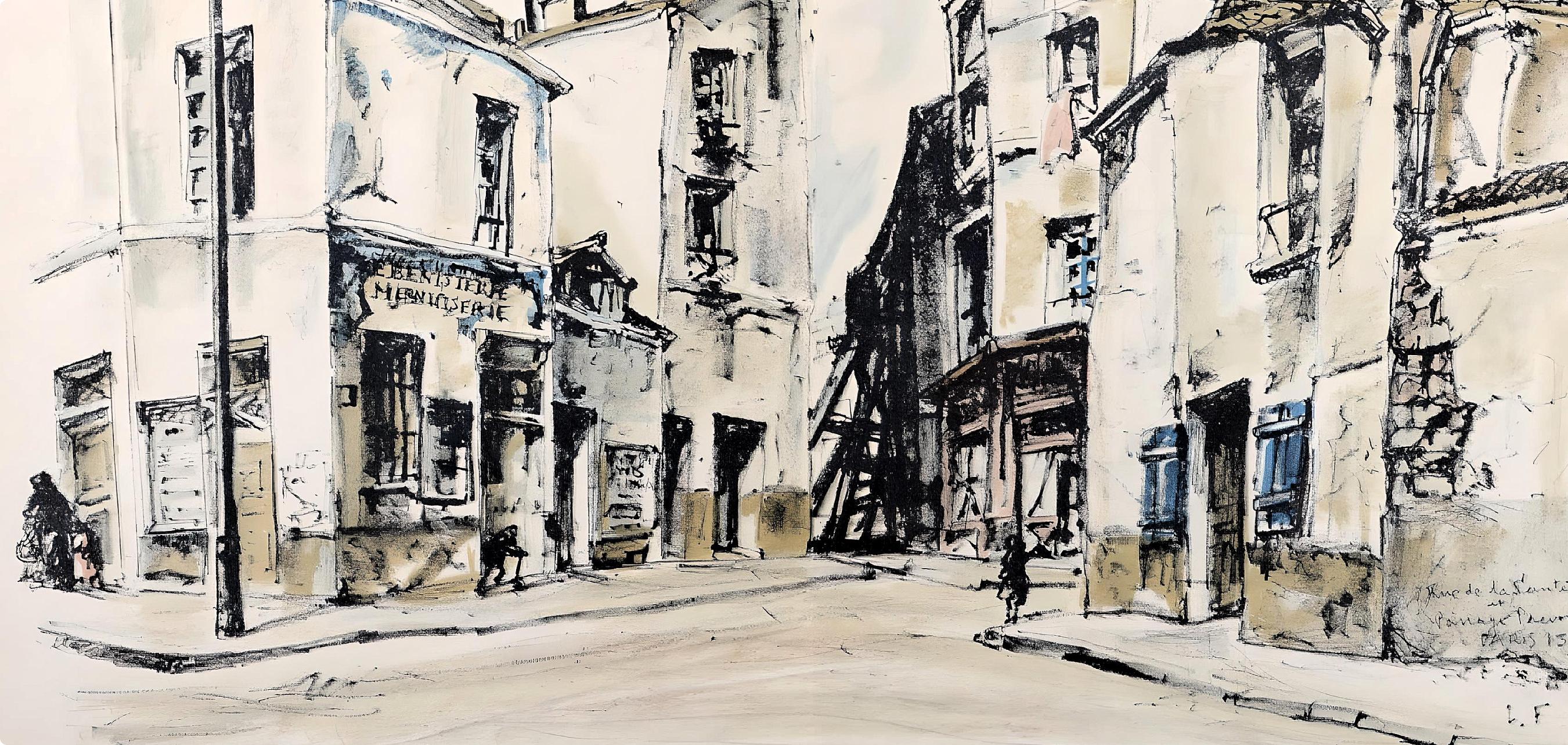Foujita (藤田 嗣治), Rue de la Santé, Au Temps de Paris Seine (nach) – Print von Léonard Tsugouharu Foujita