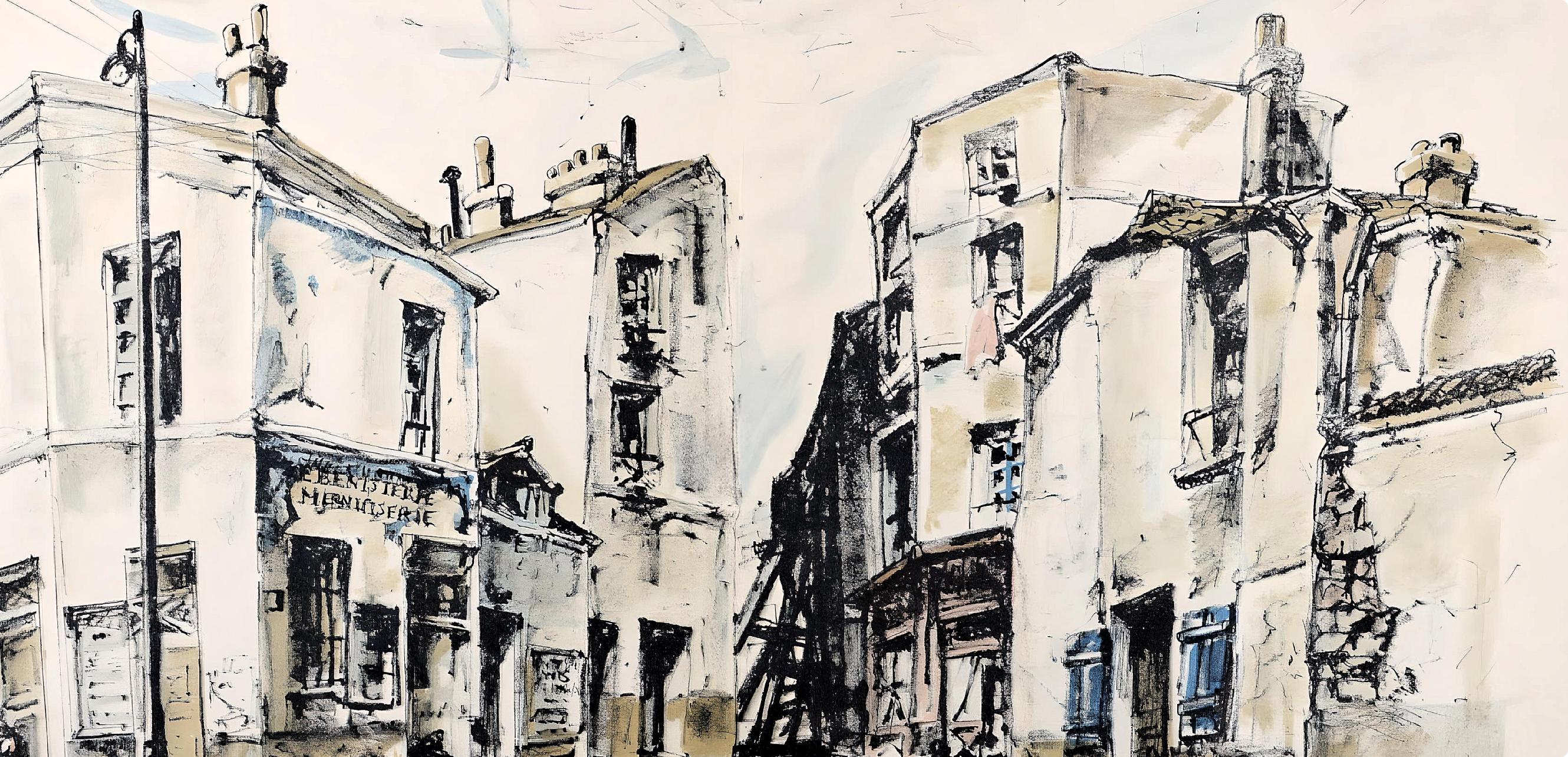 Foujita (藤田 嗣治), Rue de la Santé, Au Temps de Paris Seine (nach) (Moderne), Print, von Léonard Tsugouharu Foujita