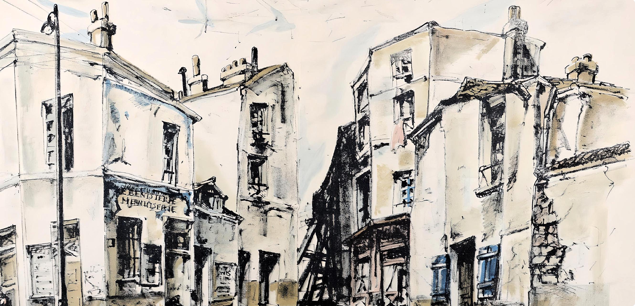 Foujita (藤田 嗣治), Rue de la Santé, Au Temps de Paris Seine (after) - Modern Print by Léonard Tsugouharu Foujita