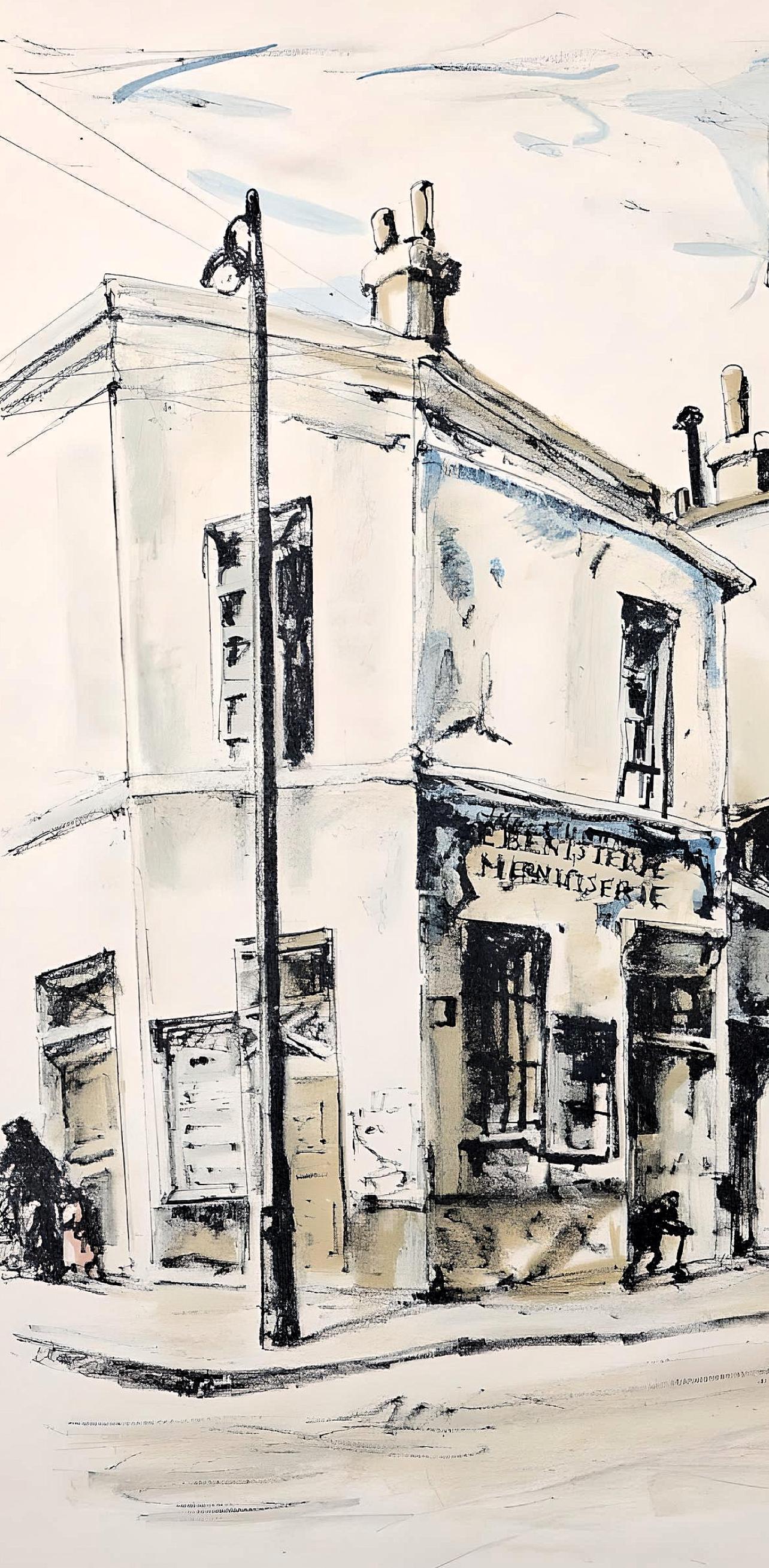 Foujita (藤田 嗣治), Rue de la Santé, Au Temps de Paris Seine (nach) (Beige), Figurative Print, von Léonard Tsugouharu Foujita