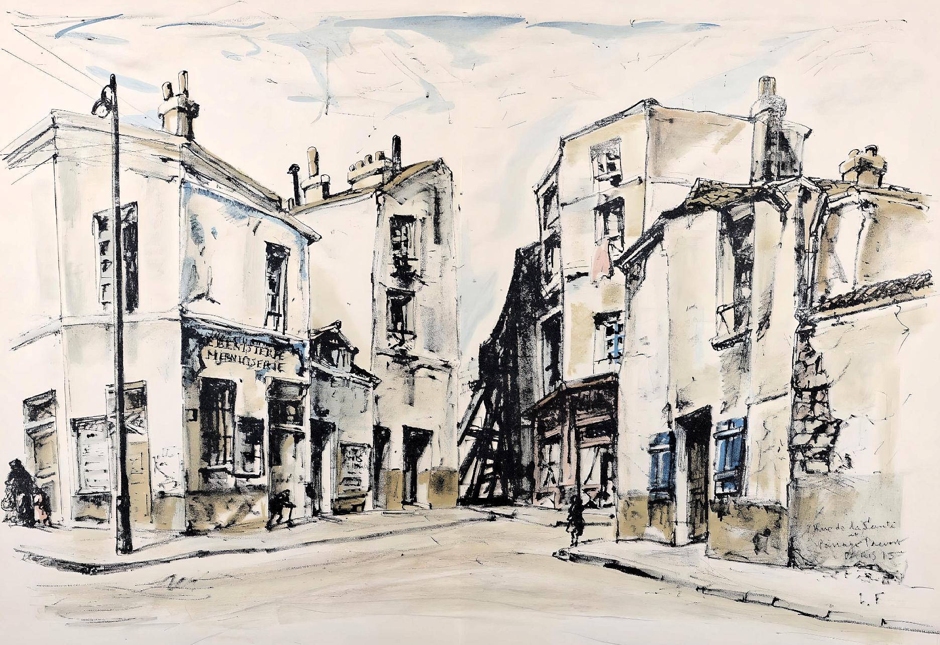 Léonard Tsugouharu Foujita Figurative Print - Foujita (藤田 嗣治), Rue de la Santé, Au Temps de Paris Seine (after)