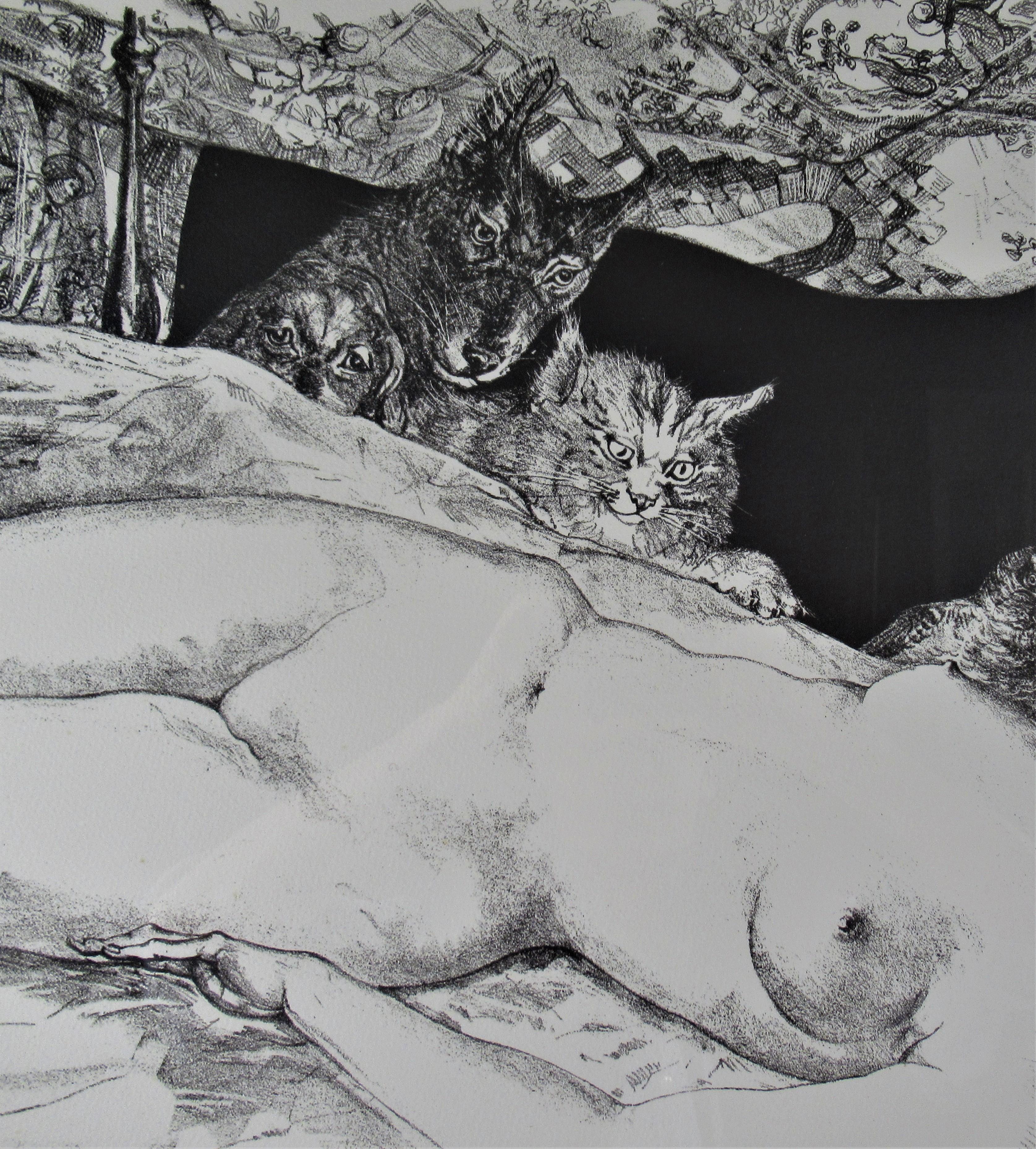 Le Reve - Gray Nude Print by Léonard Tsugouharu Foujita