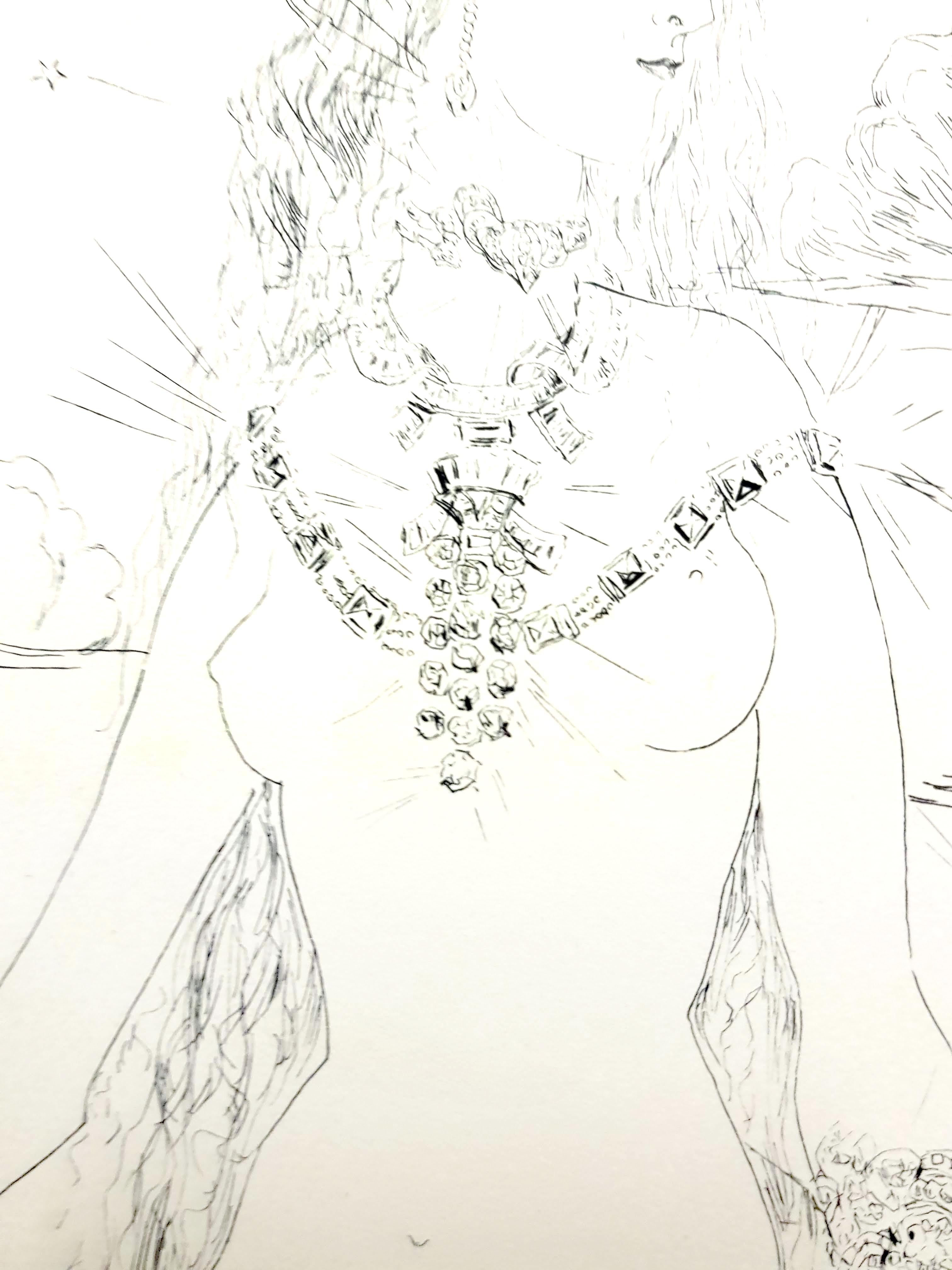 Leonard Foujita - Woman with Felines - Original Engraving For Sale 2