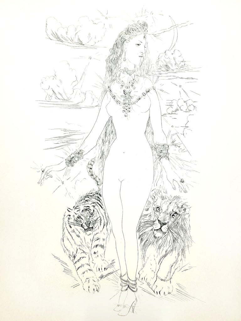 Léonard Tsugouharu Foujita Animal Print - Leonard Foujita - Woman with Felines - Original Engraving