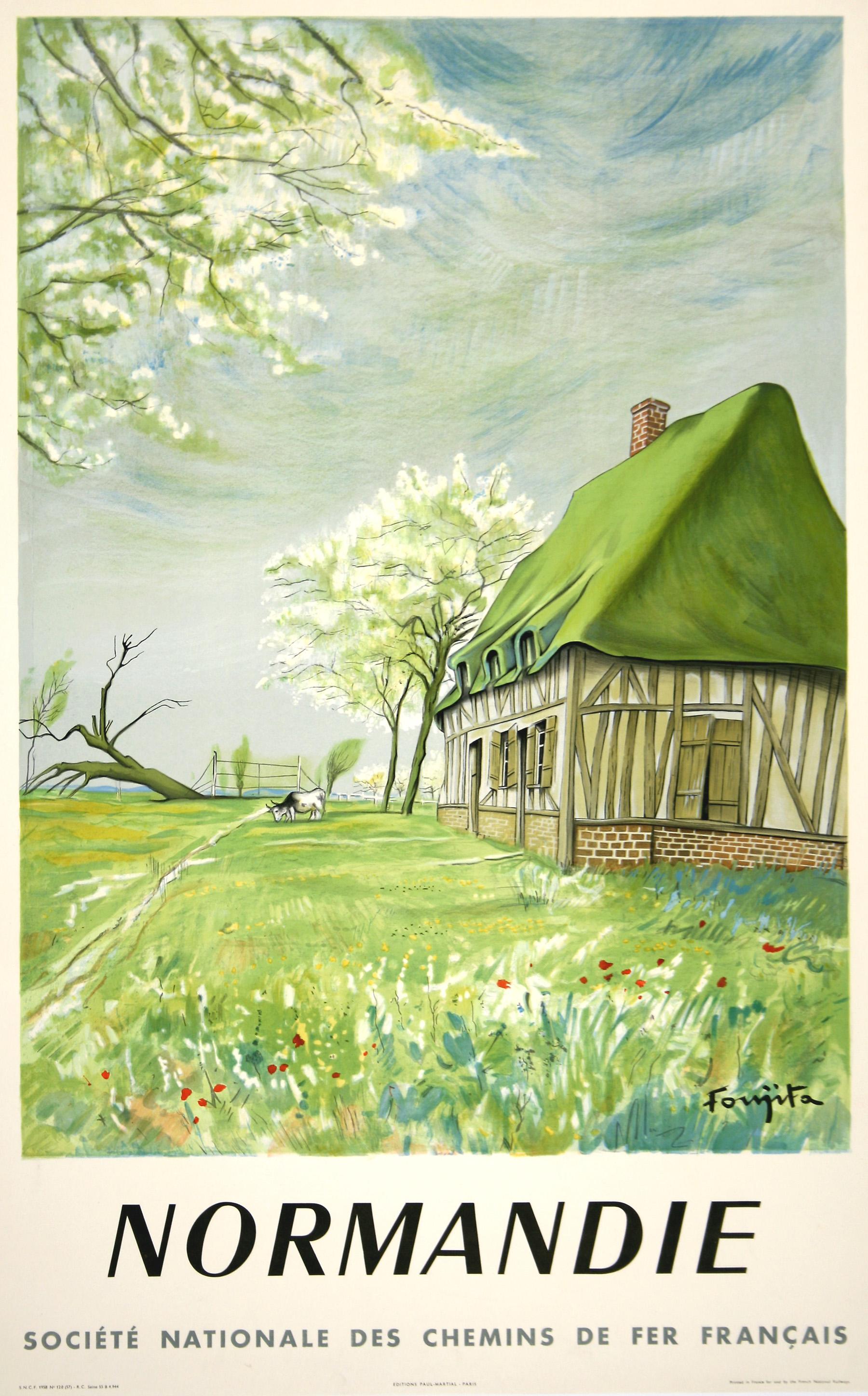Original Vintage Normandie Travel Poster by Foujita 1958 SNCF - Print by Léonard Tsugouharu Foujita