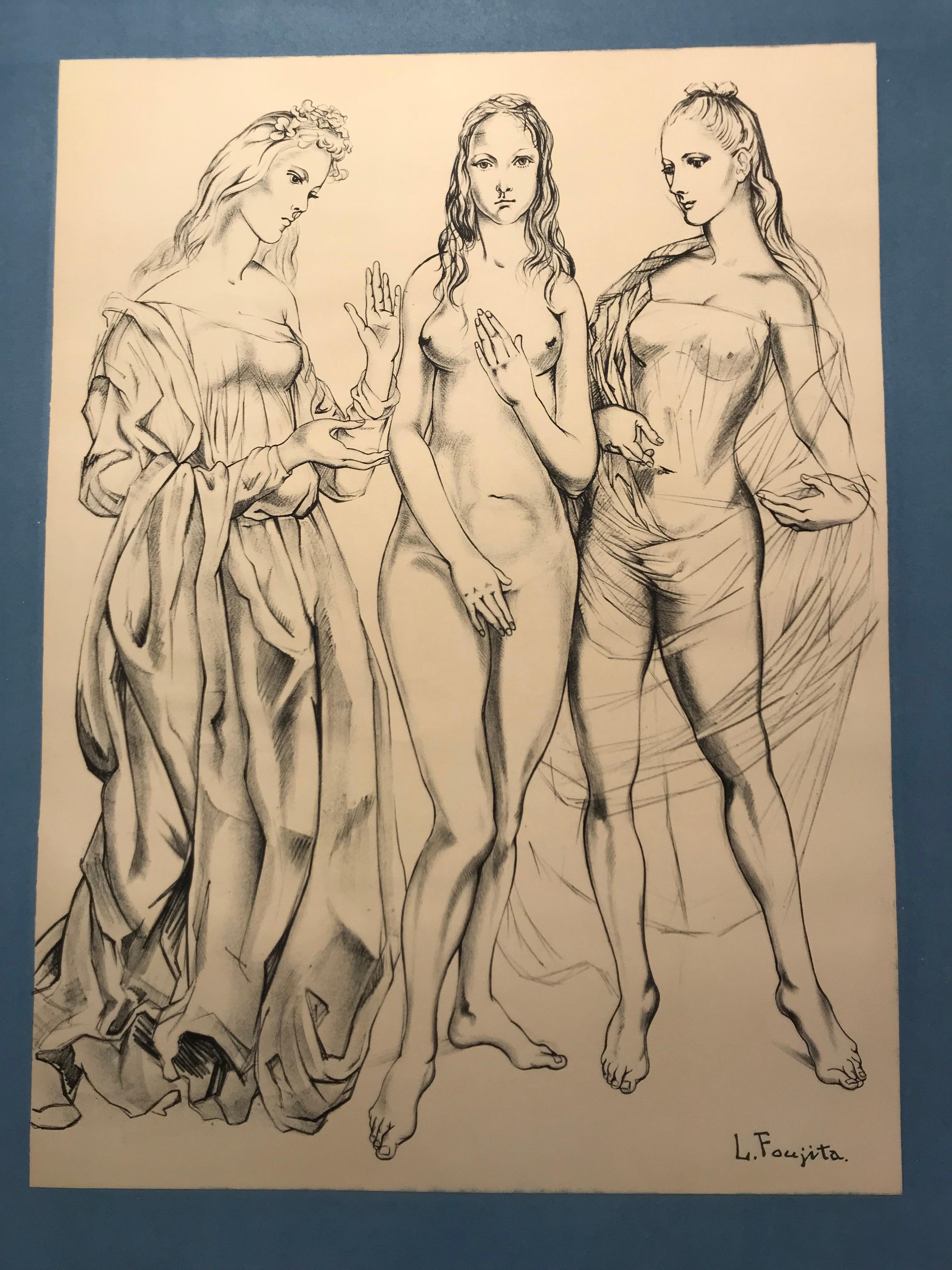 Poster edition of The Three Graces (before text) - Print by Léonard Tsugouharu Foujita