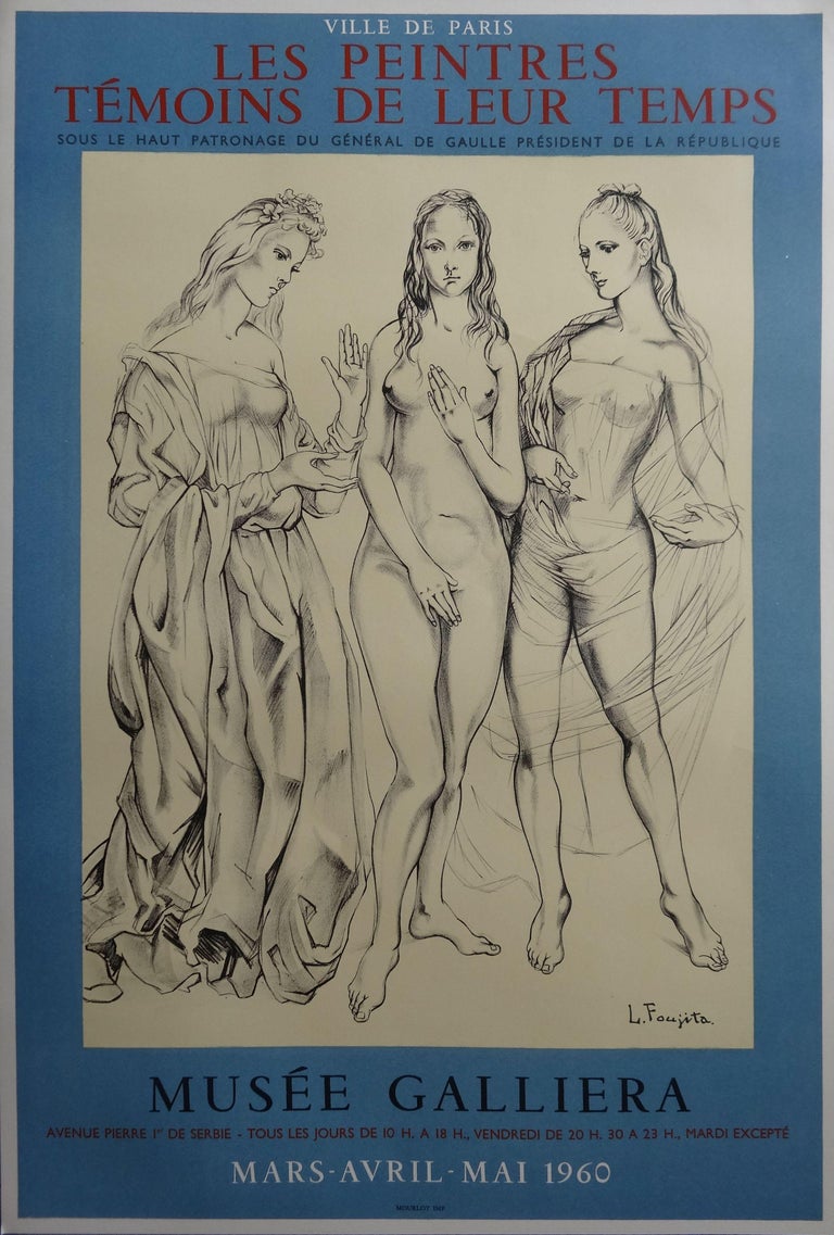 Léonard Tsugouharu Foujita Nude Print - Three Graces - Original lithograph poster - 1960 ( Buisson #60.28)