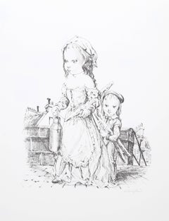 Two Young Girls, Portrait Print by Leonard Foujita