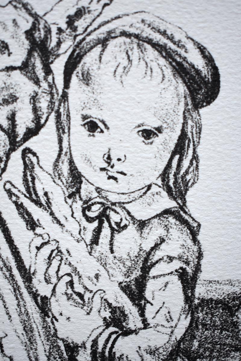 Jeune fille et enfant avec une baguette et une jarre de lait - Japonais français en vente 2
