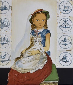 Young girl sitting with a cat - French Japanese