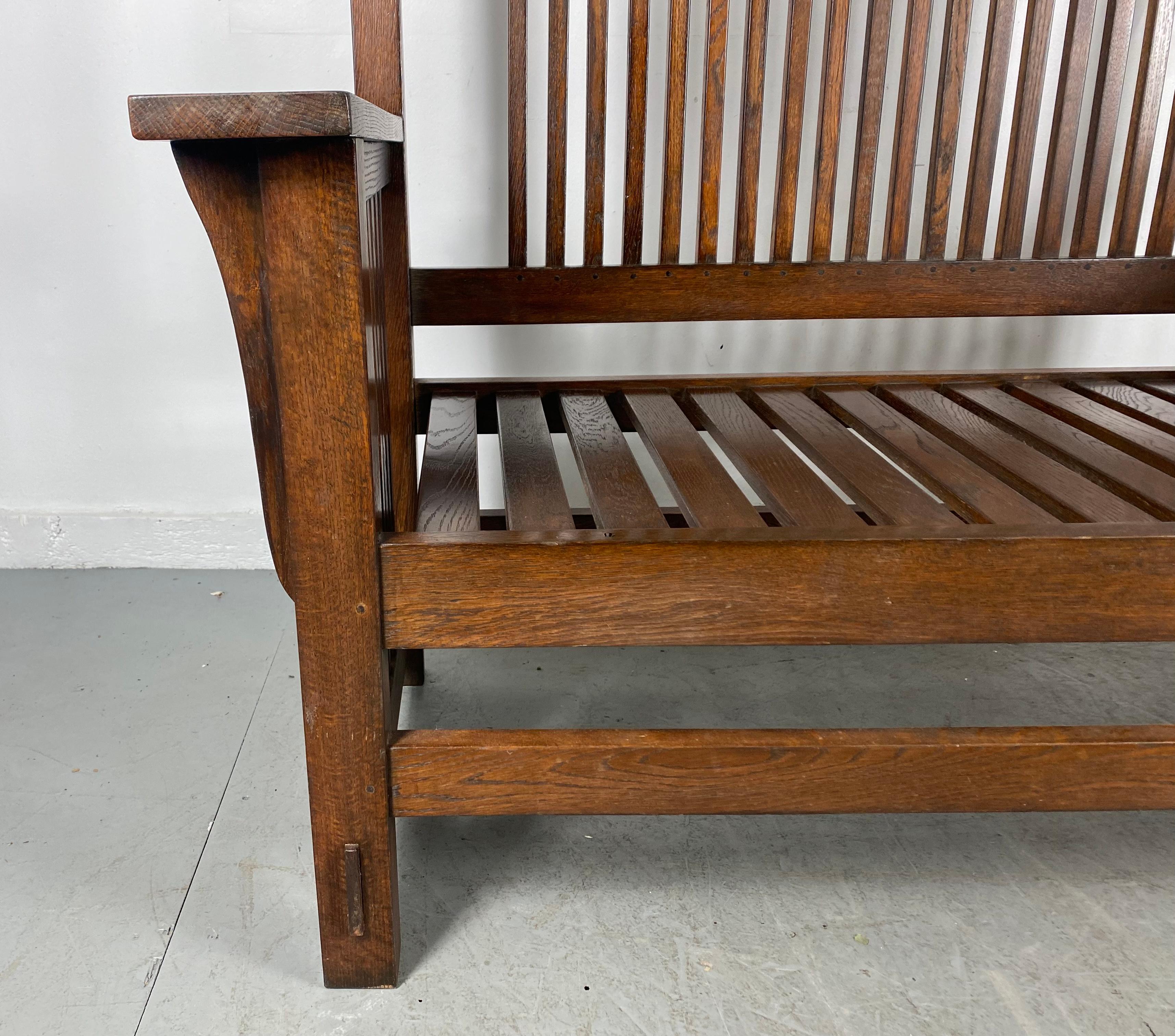 L and J.G. Stickley Oak Arts & Crafts Mission Bench For Sale 4