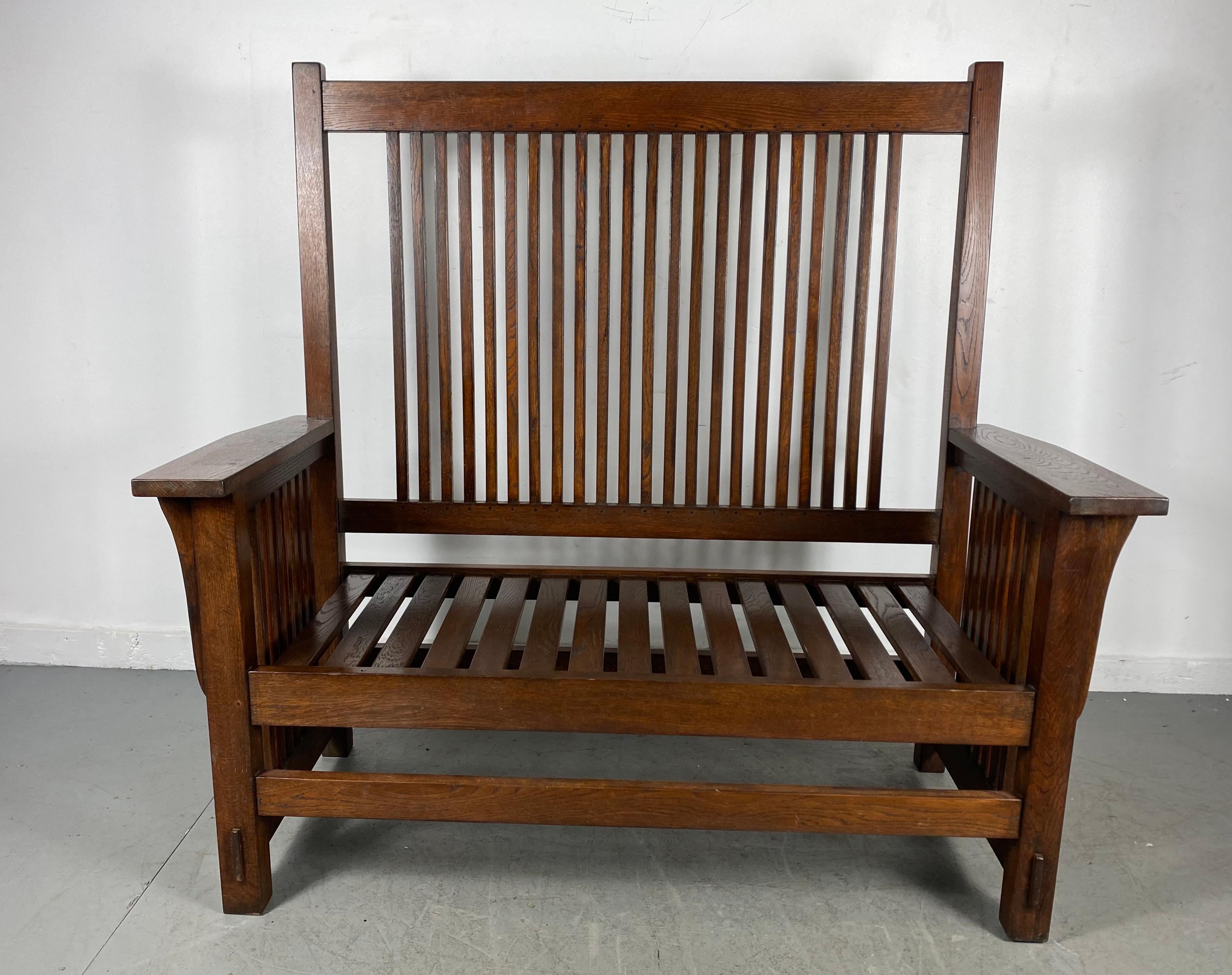 L and J.G. Stickley Oak Arts & Crafts Mission Bench For Sale 5