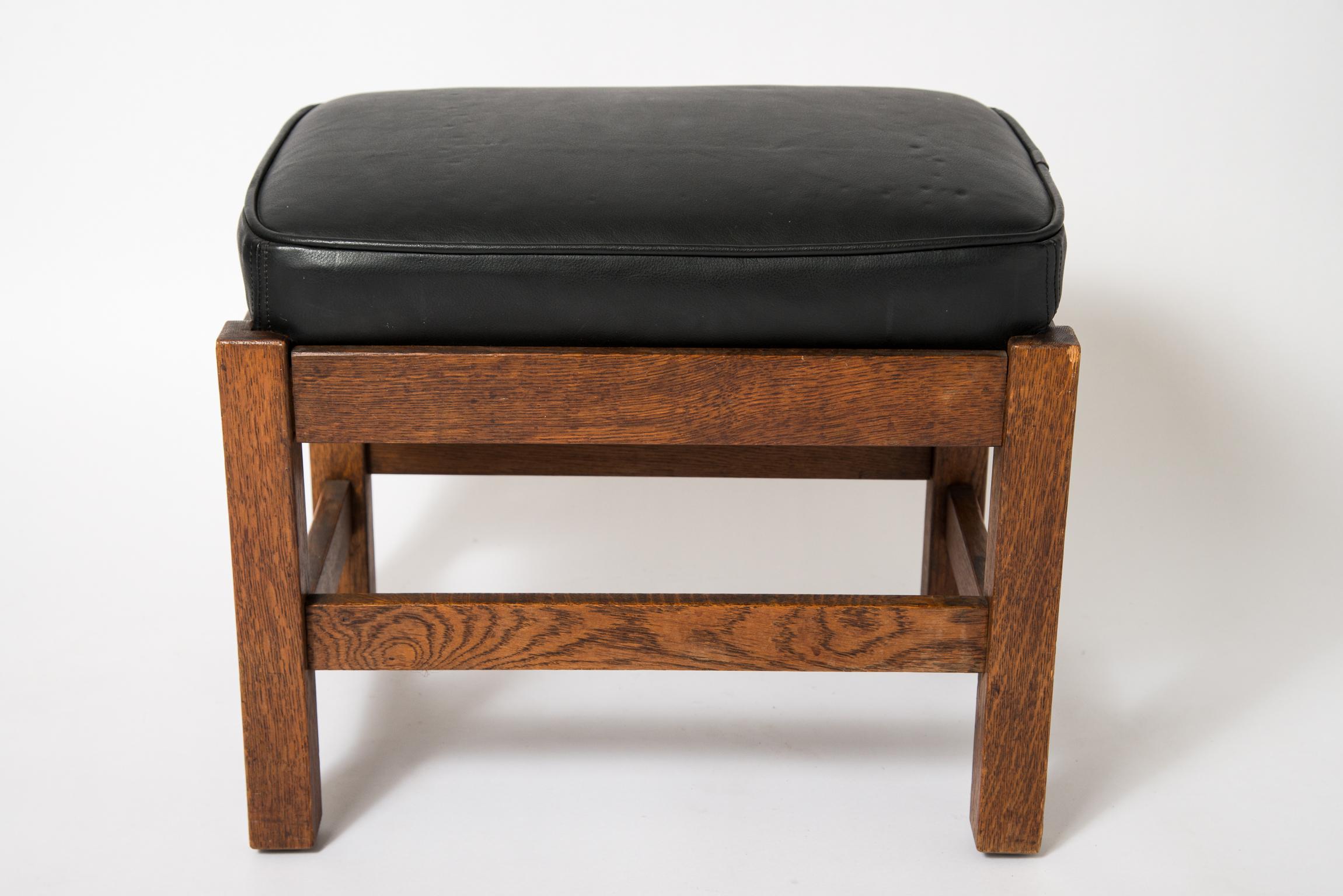 L and J.G Stickley Stool
Original finish
Decal present
Re-upholstered in Black Leather