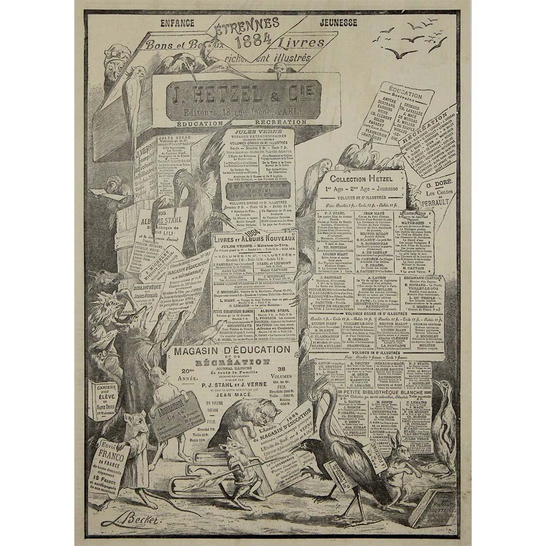 Cartel original de 1884 del ilustrador L. Becker - J. Hetzel & Cie étrennes