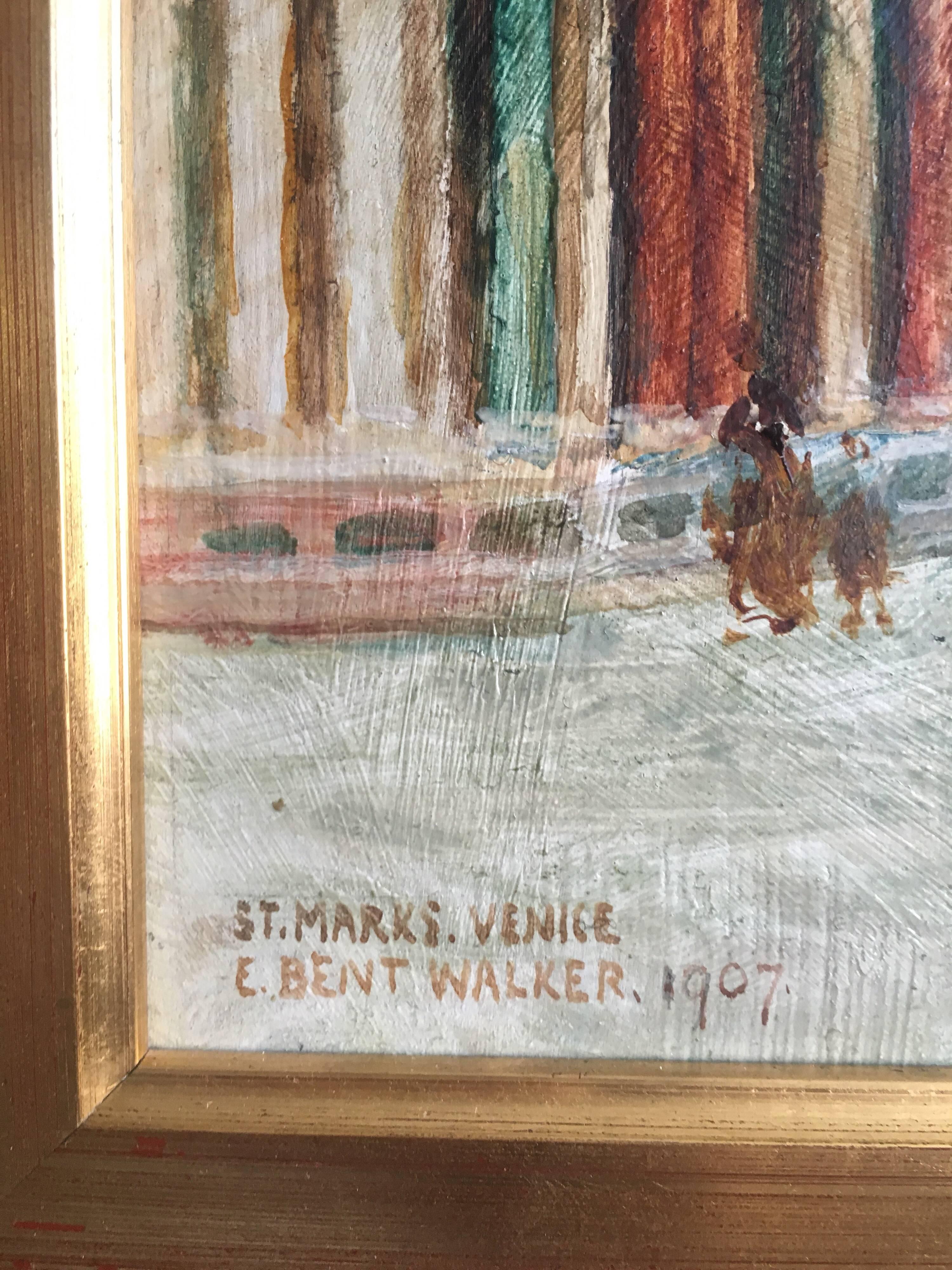 St. Marks, Venice, 1907 Signed Oil Painting  - Brown Interior Painting by L. Bent Walker