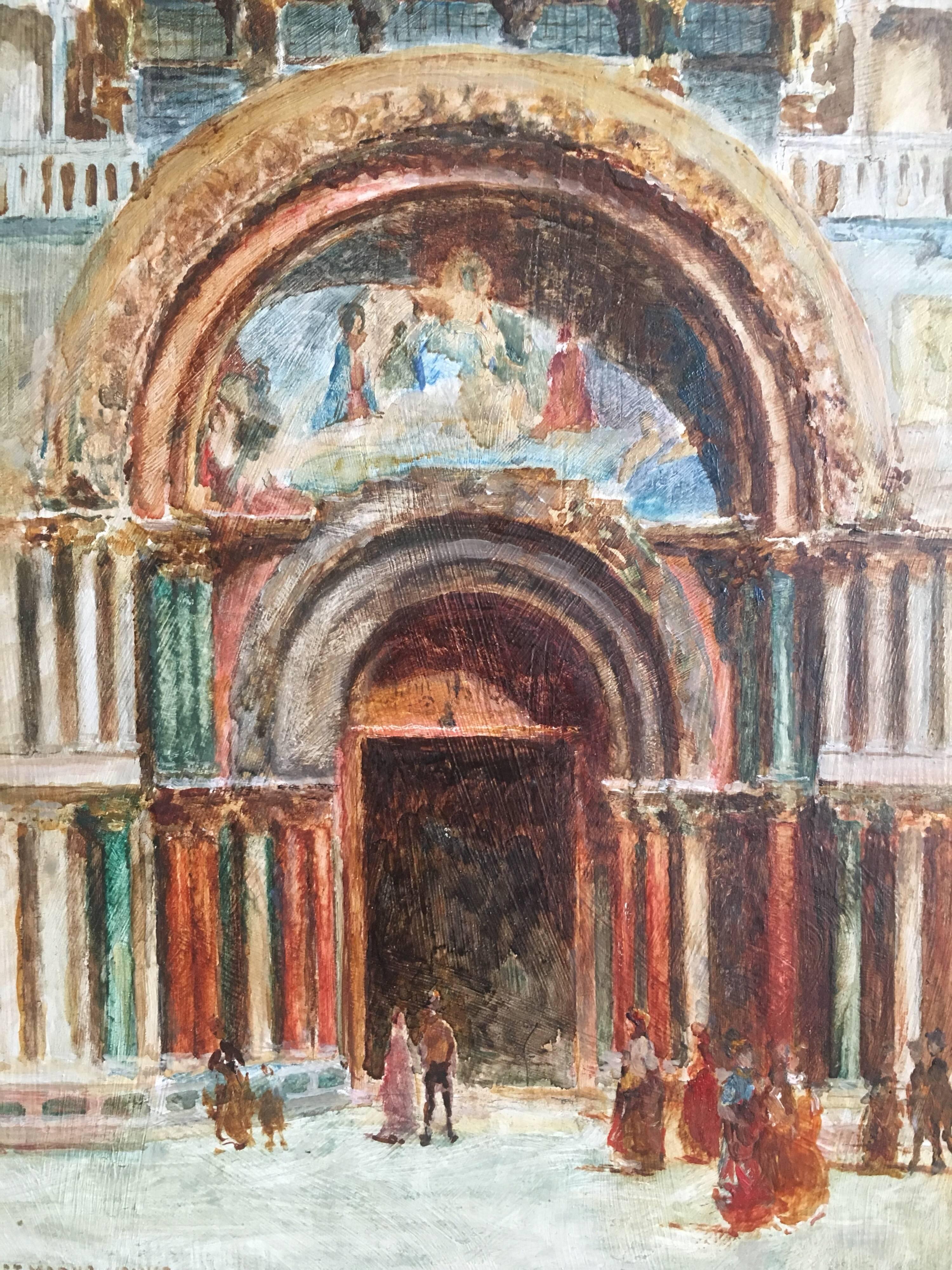 L. Bent Walker Interior Painting - St. Marks, Venice, 1907 Signed Oil Painting 