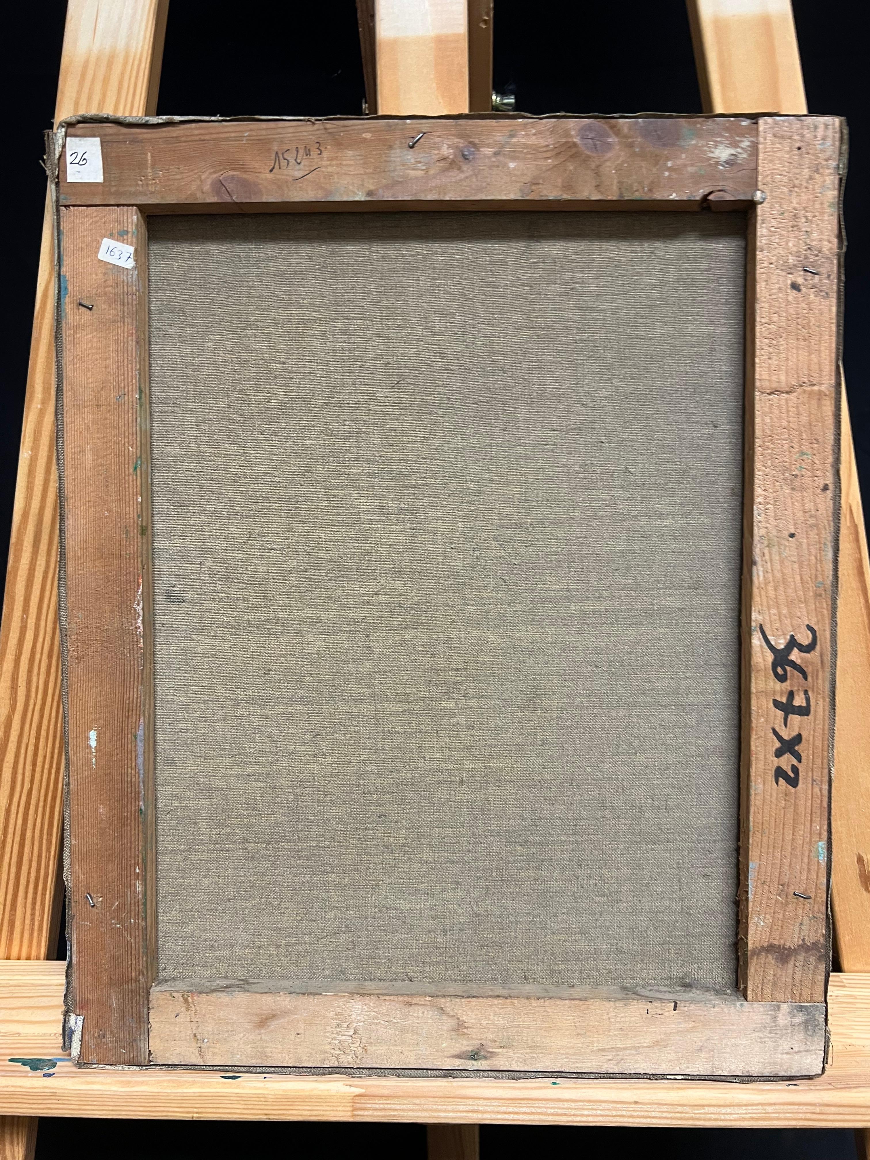 Ritratto di donna alla finestra, modernista francese degli anni '50, dipinto ad olio con texture in vendita 4