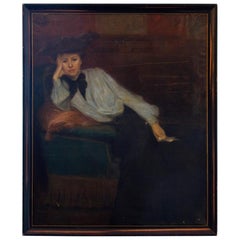 L. Besnard, French 19th Century Painting of a Pensive Woman, Original Frame