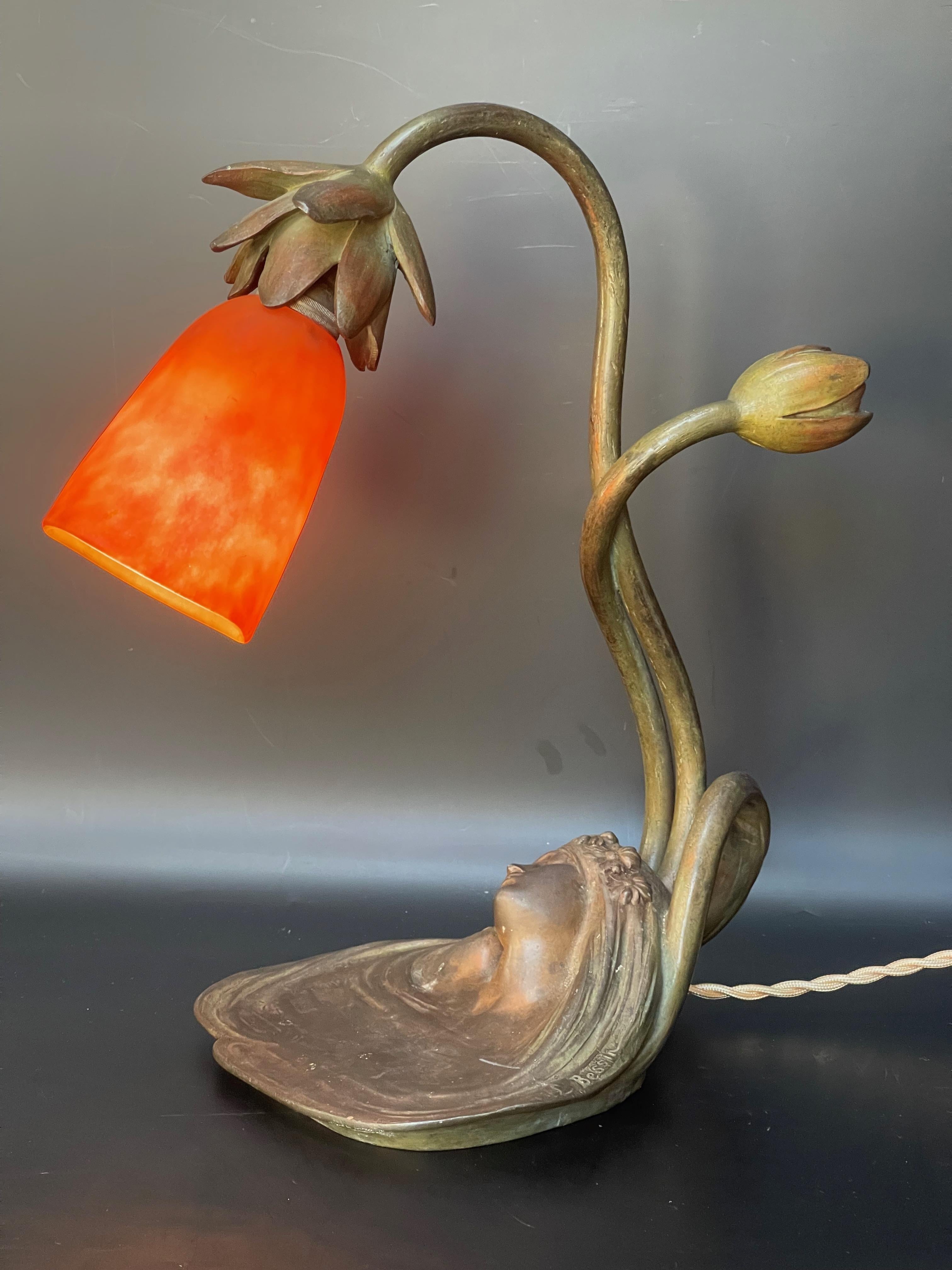 L. Bessin and Daum Nancy Art Nouveau Lamp For Sale 7