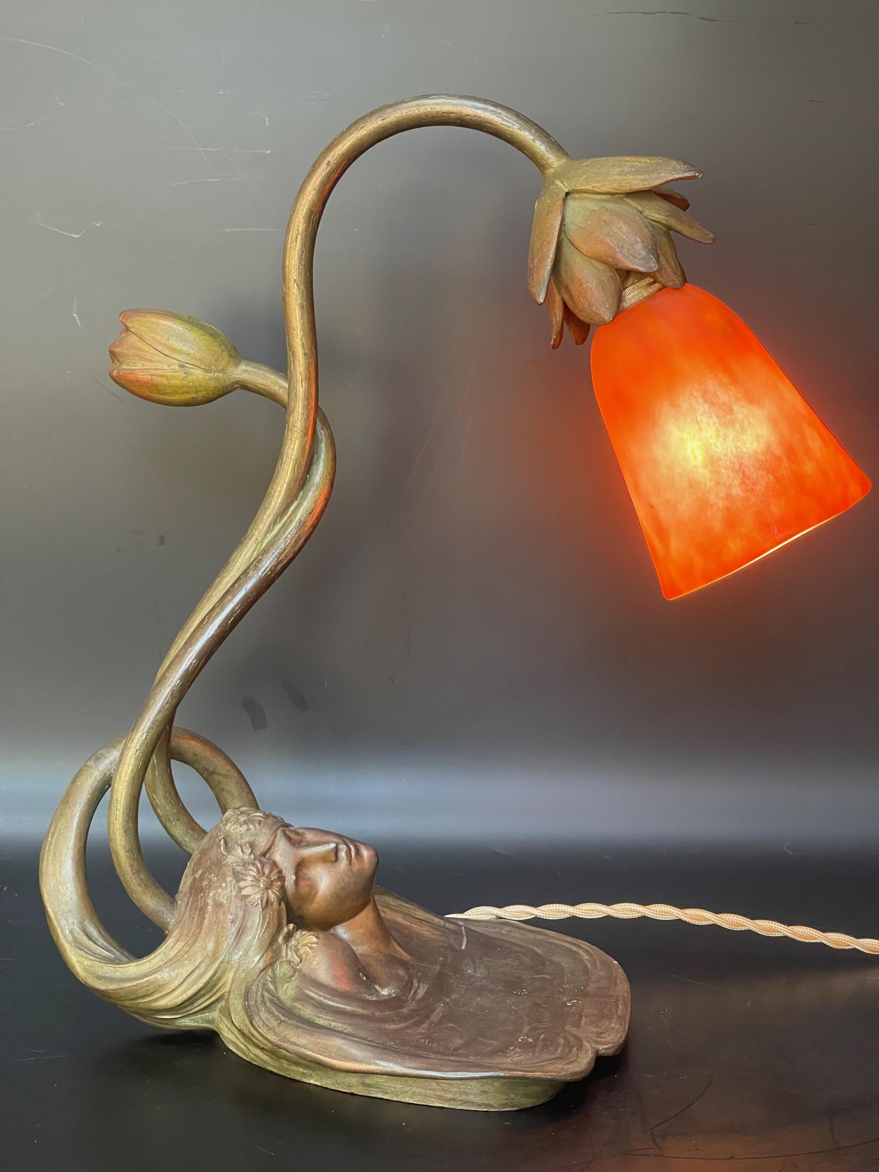 L. Bessin and Daum Nancy Art Nouveau Lamp For Sale 8