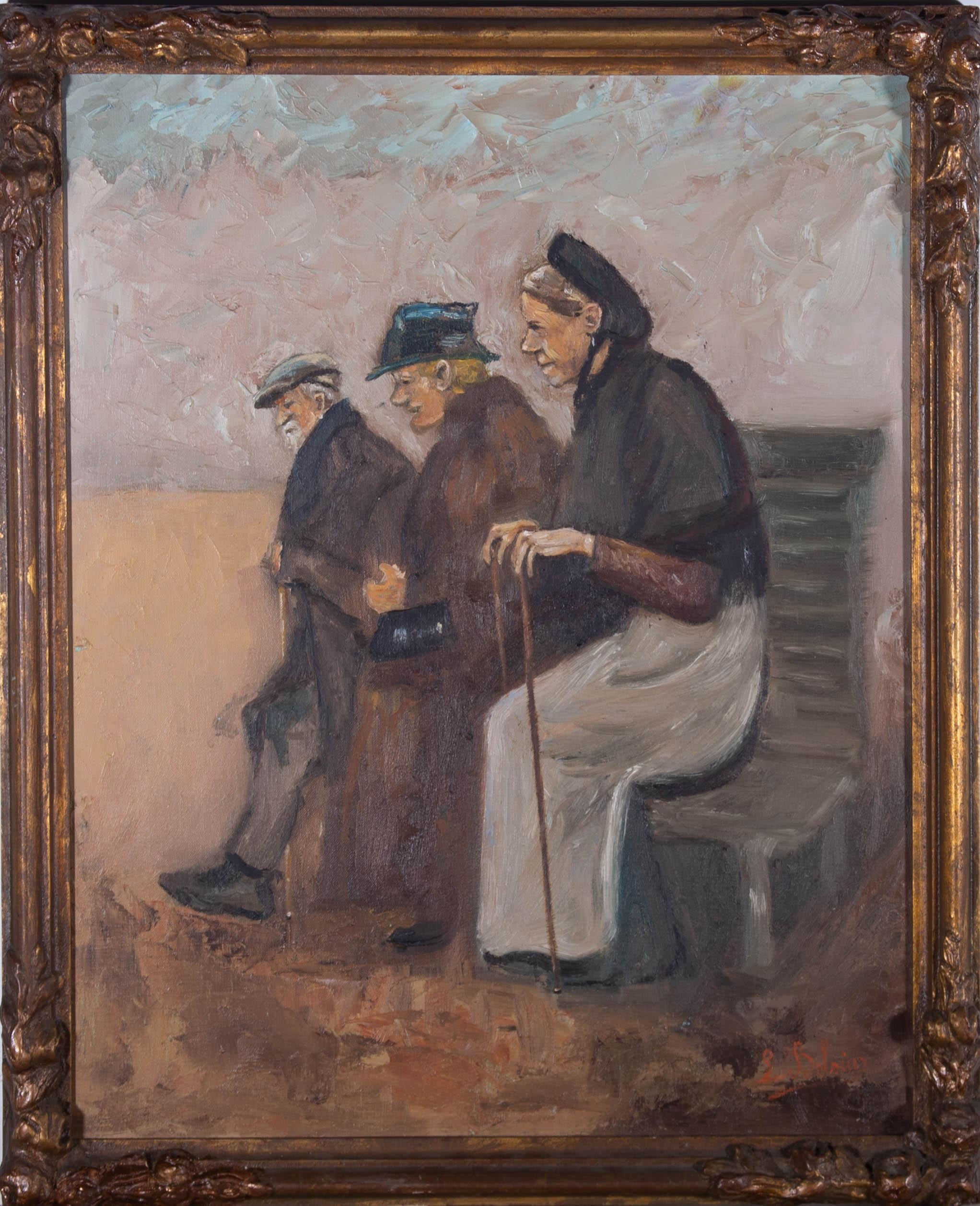 Un'affascinante scena ad olio del XX secolo che mostra un gruppo di anziani seduti su una panchina. A giudicare dal titolo, questo quadro è stato ispirato dal libro Paradise House (Oude Vriendschap) di Erica James. L'artista ha apposto la sua firma