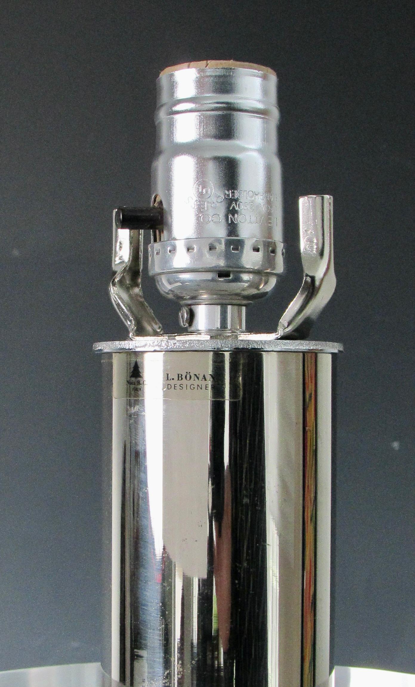 L. Bonan Italy Karl Springer era stacked lucite and nickel cylinder table lamp In Good Condition For Sale In Ferndale, MI