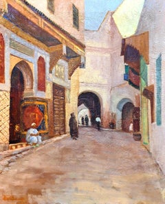 Antique The Carpet Seller, Orientalist Street Scene.