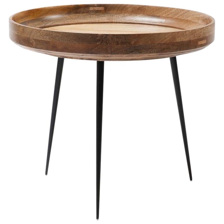 L Bowl Side / Coffee Table Mango Wood Natural Lacquer Steel Legs by Mater Design