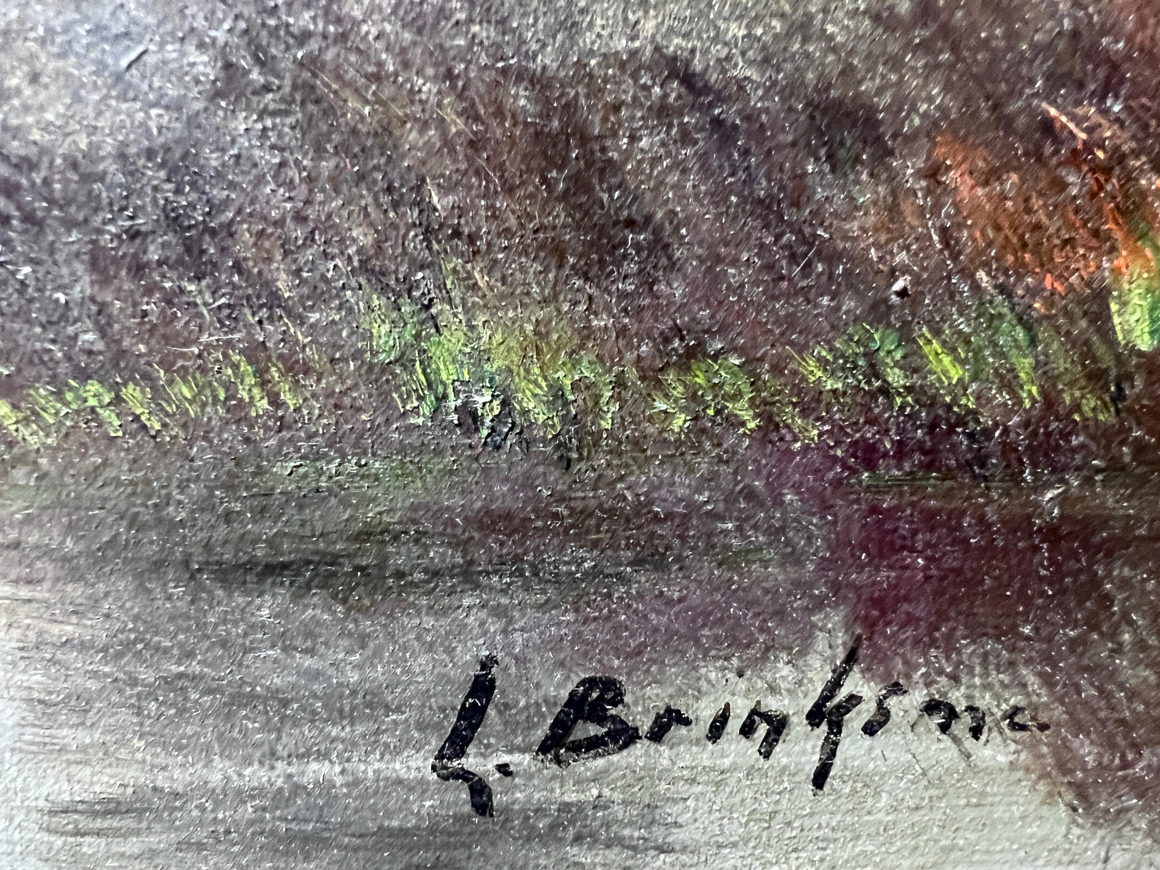 L. Brinksme Antique oil painting on canvas Windmill, Rural Landscape, Framed For Sale 9