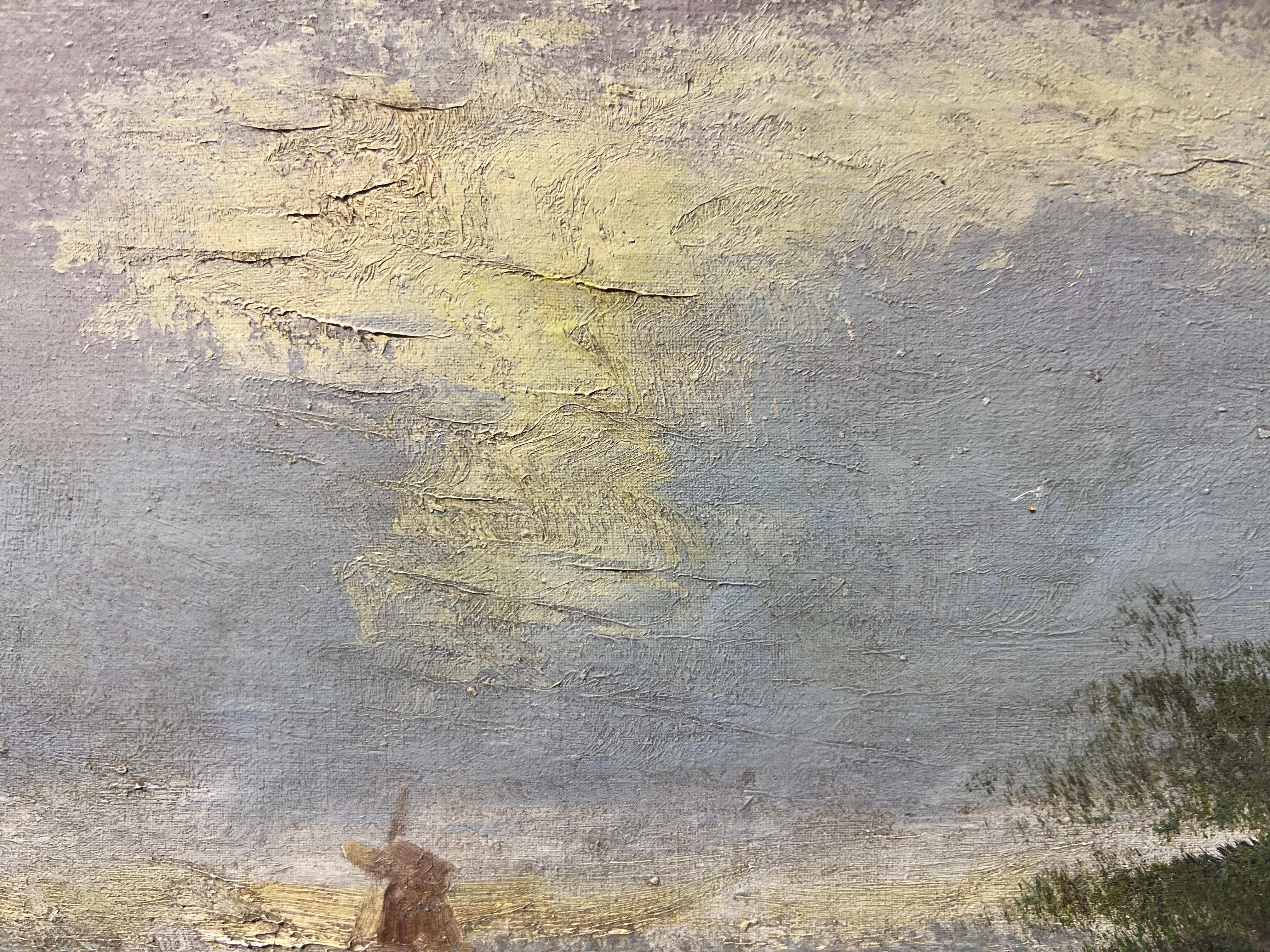 L. Brinksme Antique oil painting on canvas Windmill, Rural Landscape, Framed For Sale 7