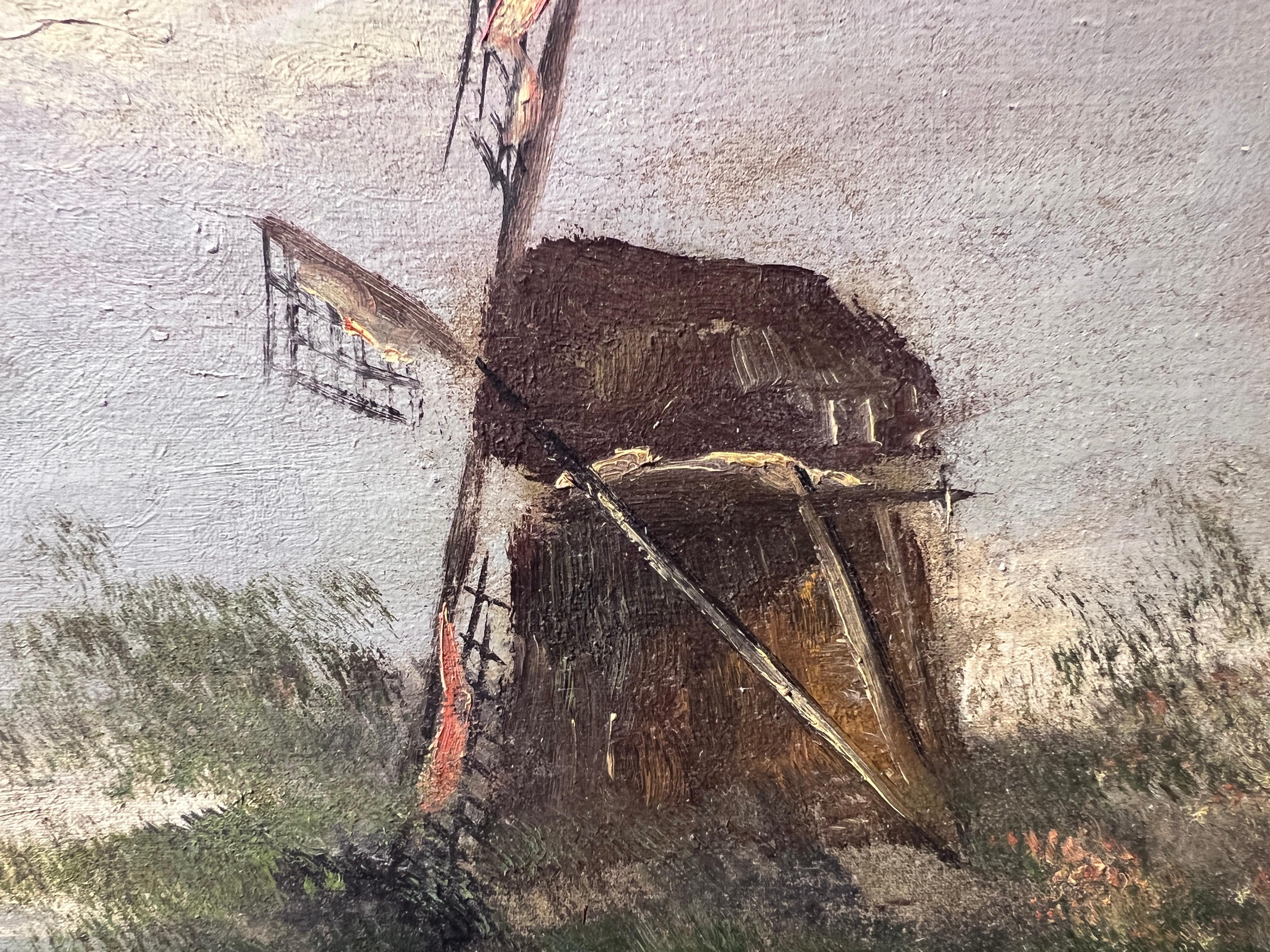 L. Brinksme Antique oil painting on canvas Windmill, Rural Landscape, Framed For Sale 8