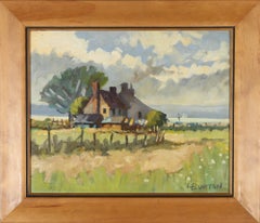 L. Burton  - 20th Century Oil, Farmhouse on the Lake