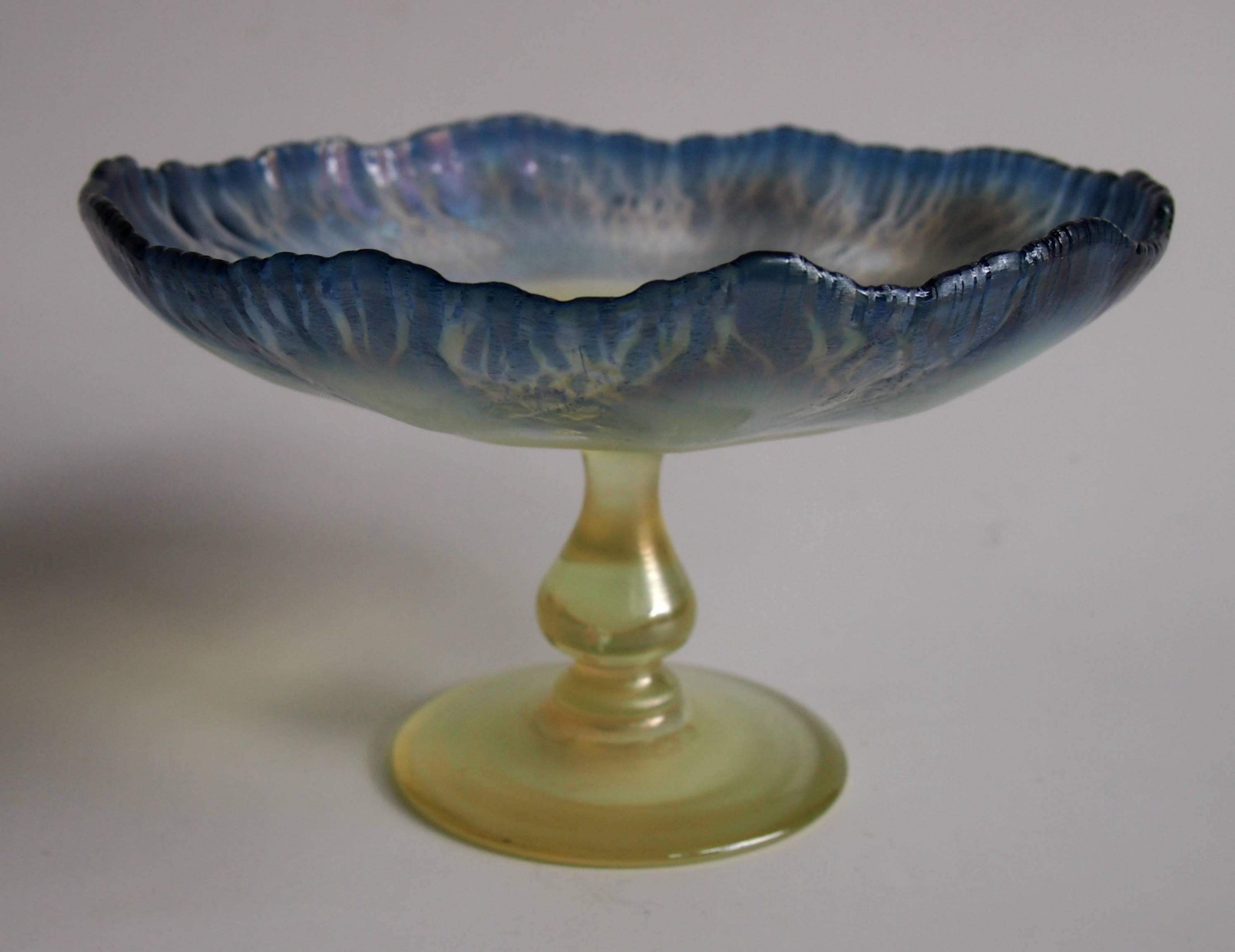 L C Tiffany Art Nouveau Blue and Opal Pastel Favrile Compote In Excellent Condition In London, GB