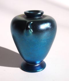 L C Tiffany Art Nouveau Blue Miniature Footed Favrile Glass Urn/Vase