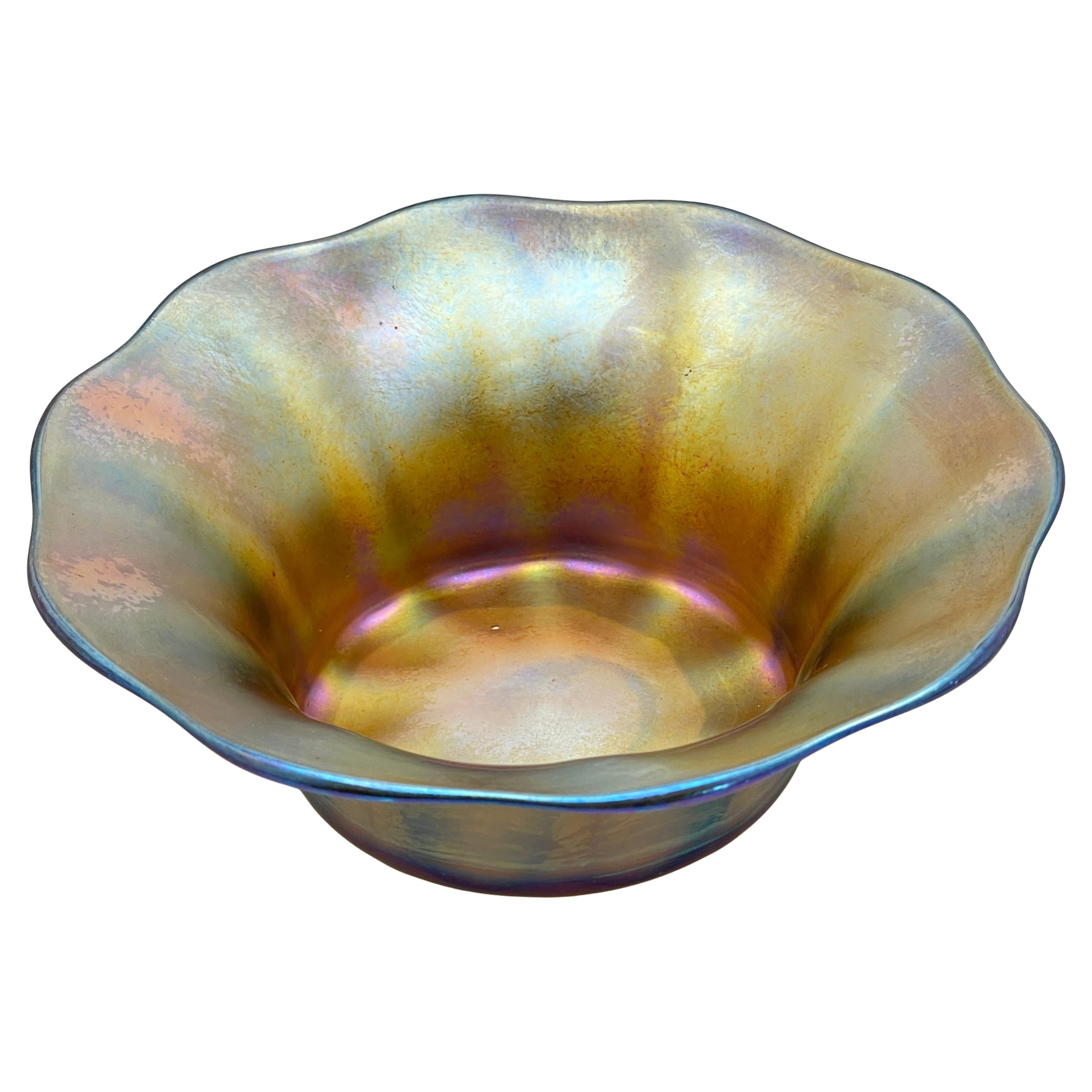 L. C. Tiffany Louis Comfort Tiffany Gold Favrile Glass Bowl Circa 1880s For Sale