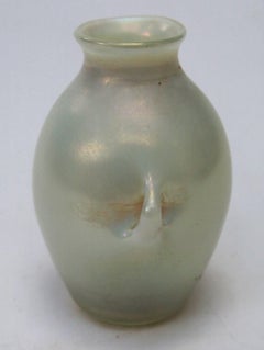 L C Tiffany Opal Miniature Handled Favrile Glass Vase -fully signed c1920