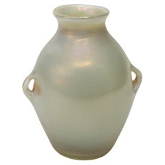 L C Tiffany Opal Miniature Handled Favrile Glass Vase -fully signed c1920